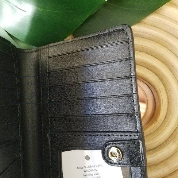 Kate Spade NWT Kate Spa Staci Ditsy Buds Large Slim Bifold Wallet in Black - Picture 14 of 14